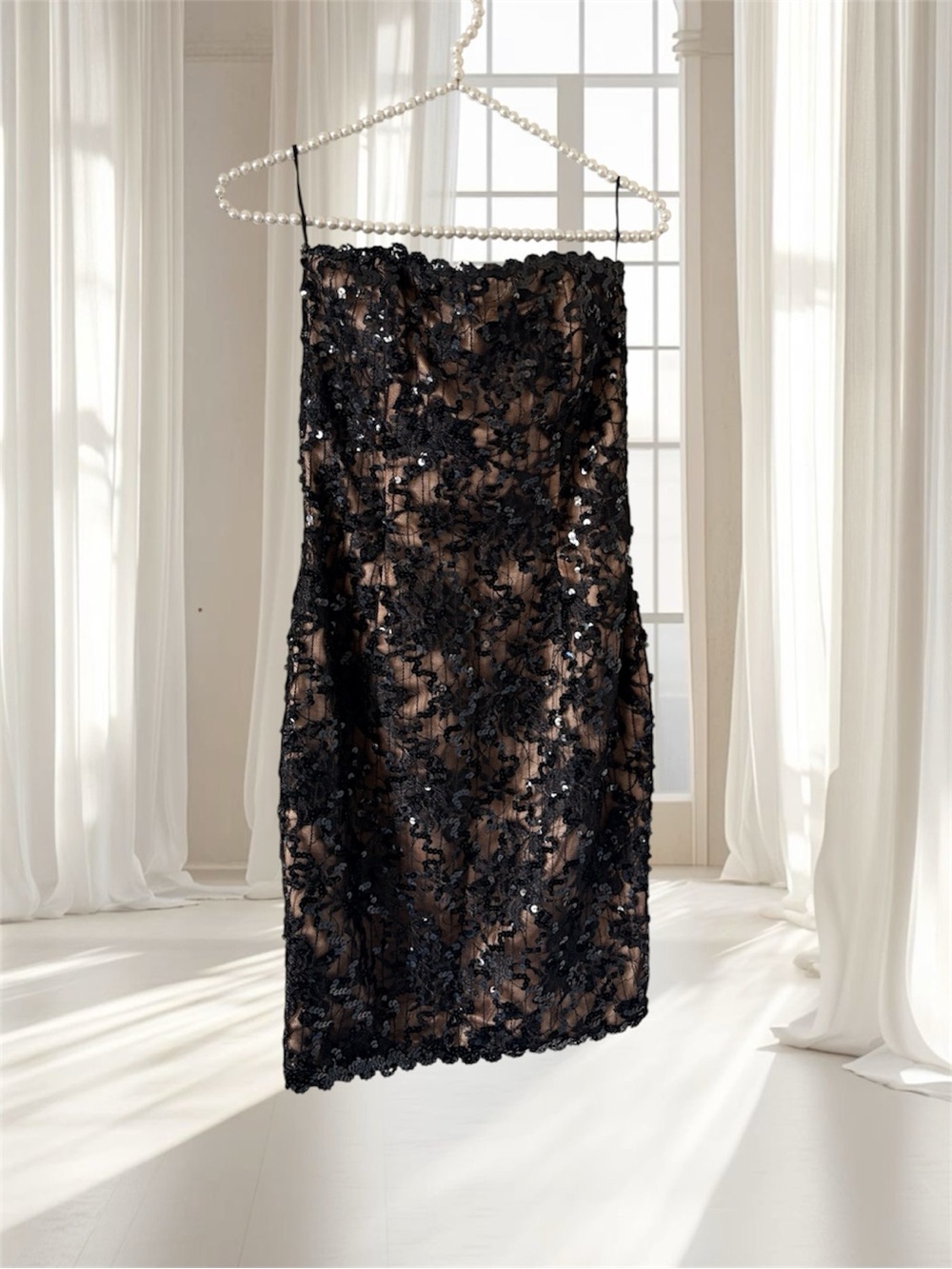 VTG Jessica McClintock Black Sequin Strapless Dress Size 4